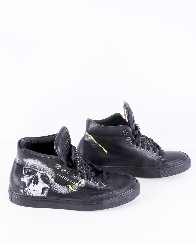 Baskets en cuir noirs à motifs fantaisies Philipp Plein 