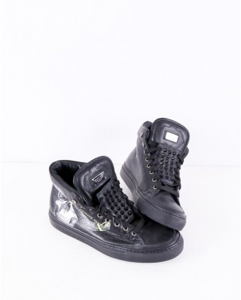 Baskets en cuir noirs à motifs fantaisies Philipp Plein 