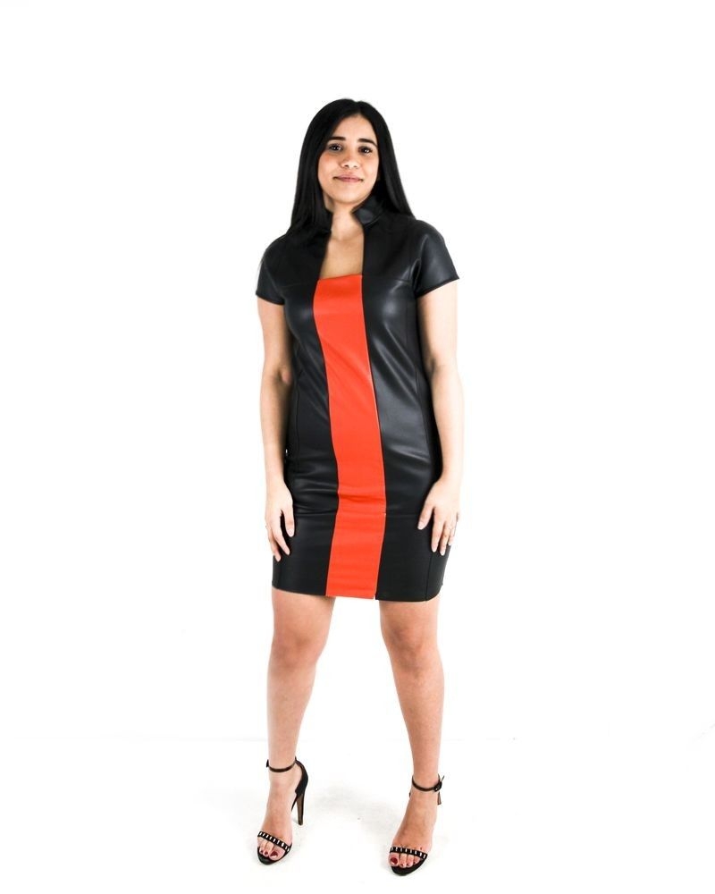 Robe en simili noir et orange Jijil 