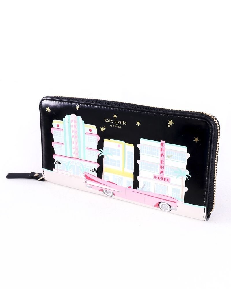 Portefeuille noir à motif fantaisie Kate Spade 