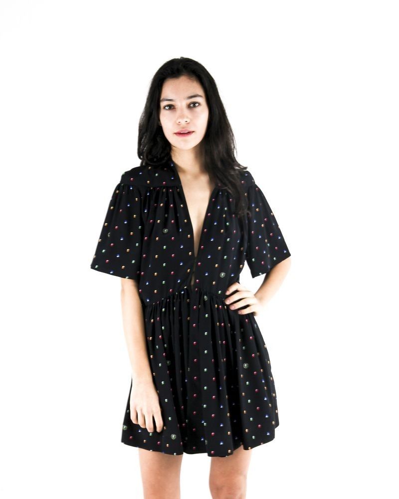 Robe empire en soie noir à motifs Stella Mc Cartney 