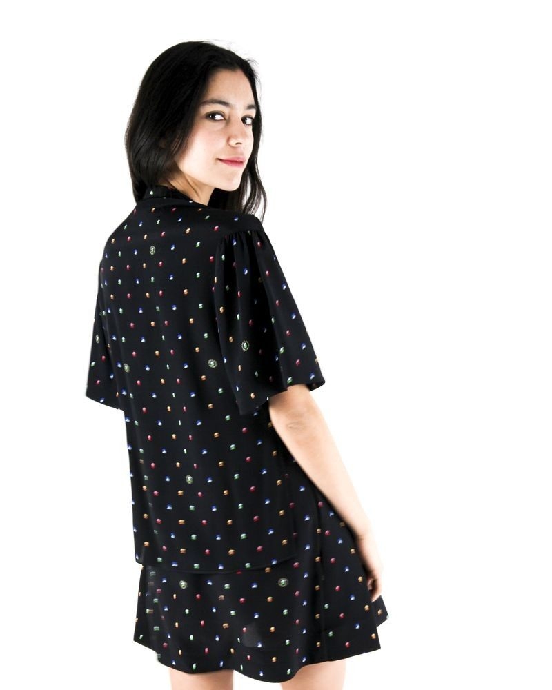 Robe empire en soie noir à motifs Stella Mc Cartney 