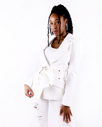 Veste en crêpe blanche à ceinture fantaisie Misha Collection 