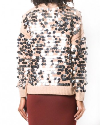 Pull en coton beige à gros sequins Nude 