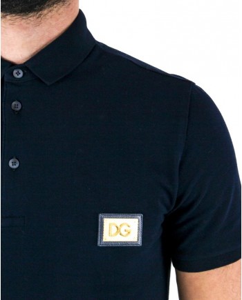 Polo en coton bleu à logo doré Dolce & Gabbana 