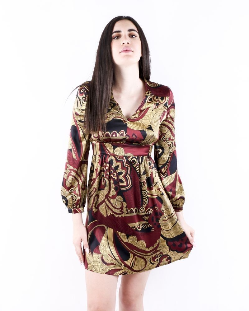 Robe empire en soie bordeaux à imprimé floral Momoni 