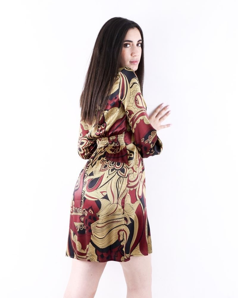 Robe empire en soie bordeaux à imprimé floral Momoni 