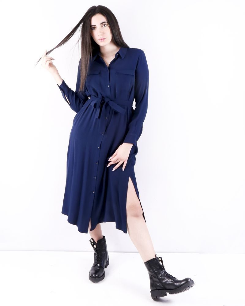 Robe chemisier en crêpe bleue Momoni 