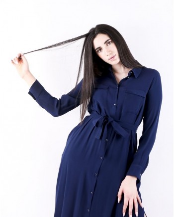 Robe chemisier en crêpe bleue Momoni 