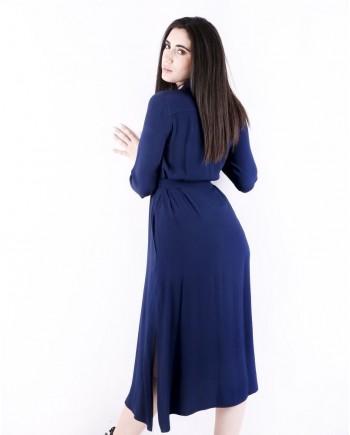 Robe chemisier en crêpe bleue Momoni 