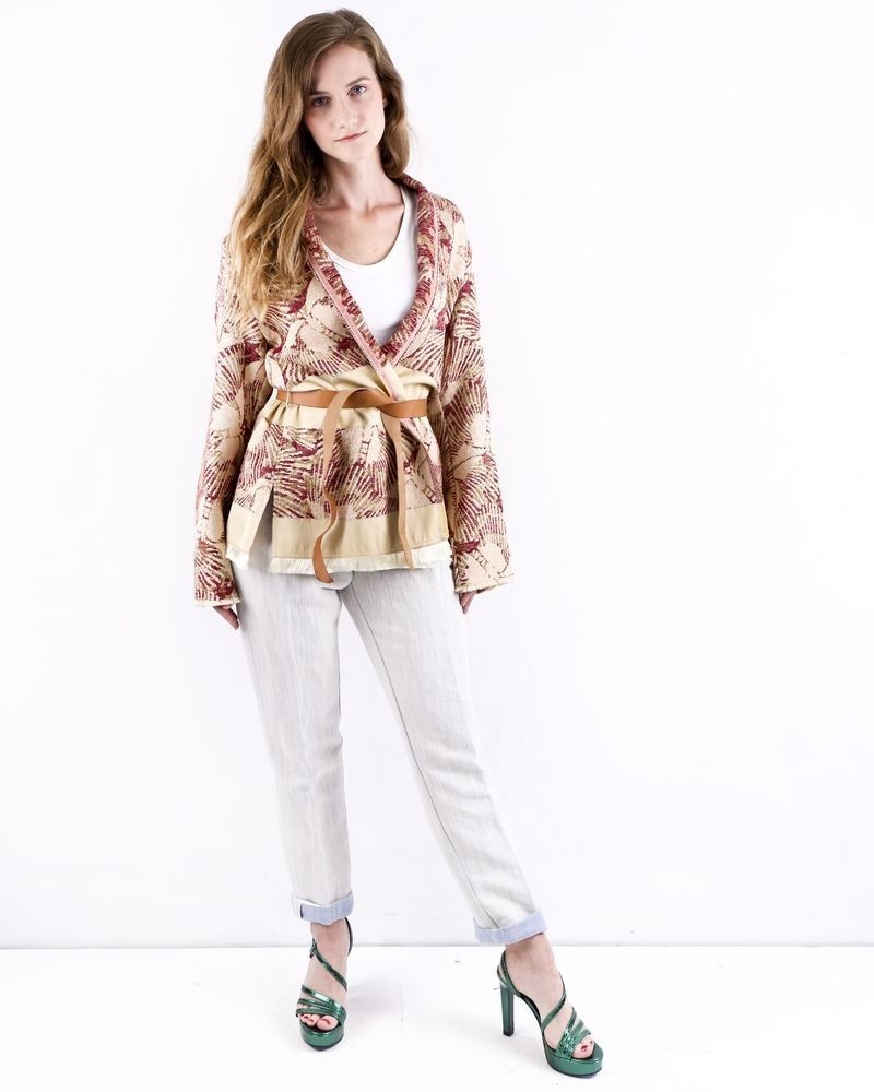 Veste beige d'inspiration kimono à imprimés abstraits Forte Forte 