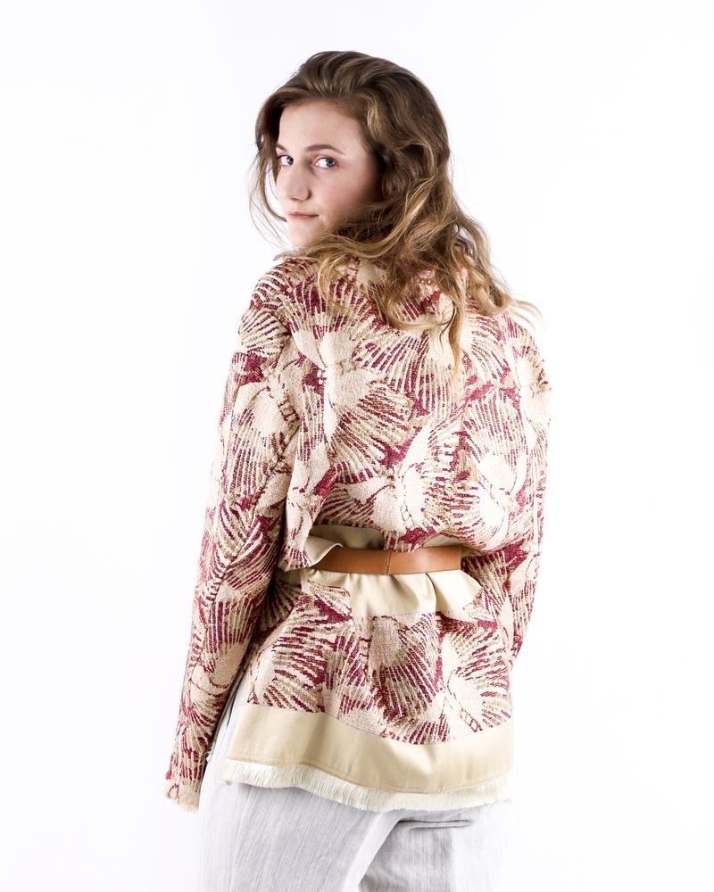 Veste beige d'inspiration kimono à imprimés abstraits Forte Forte 