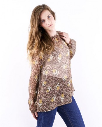 Blouse en soie rose à imprimé floral Momoni 