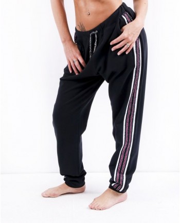 Pantalon jogging en coton noir à bandes latérales Jijil 