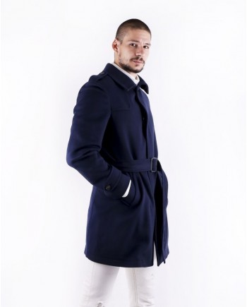 Manteau cintré en laine bleu Ly Adams 