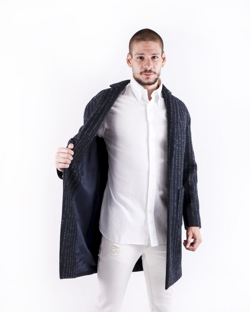 Manteau en laine bouillie gris rayé Ly Adams 