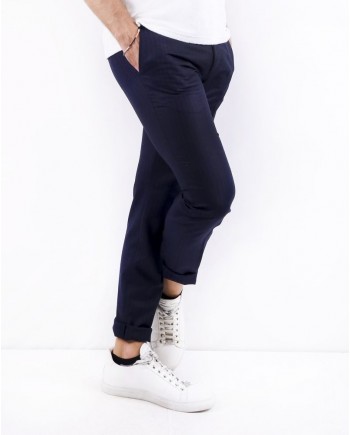 Pantalon tailleur en laine bleu rayé Ly Adams 