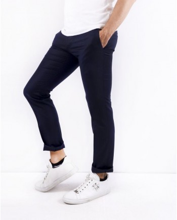 Pantalon tailleur en laine bleu rayé Ly Adams 