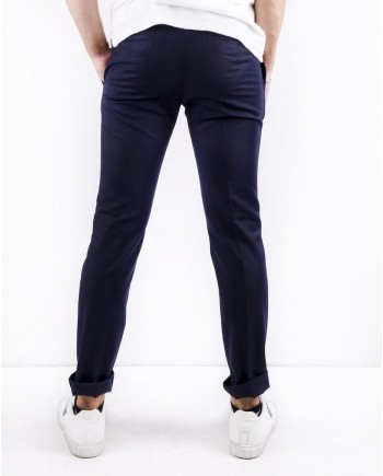 Pantalon tailleur en laine bleu rayé Ly Adams 