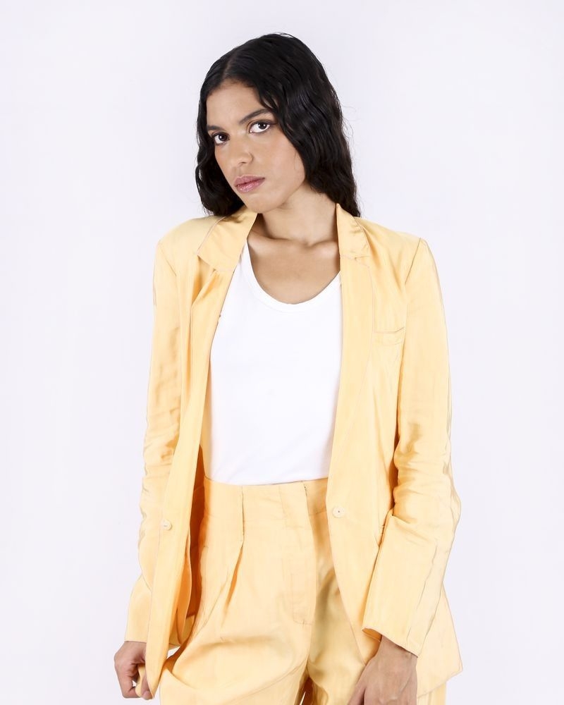 Veste de tailleur en lin gaufré jaune Forte Forte 