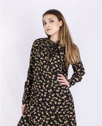 Robe noire fleurie à col lavallière SVNTY 