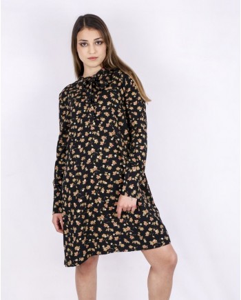 Robe noire fleurie à col lavallière SVNTY 