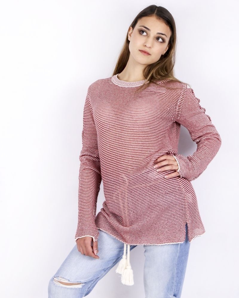 Pull oversize en coton rayé rouge Lost & Found 