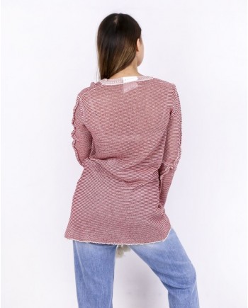 Pull oversize en coton rayé rouge Lost & Found 