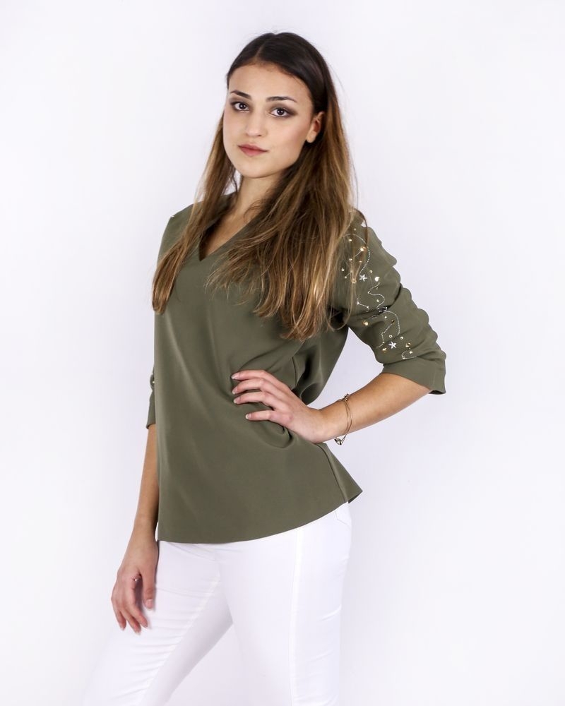 Blouse kaki à manches fantaisies SVNTY 