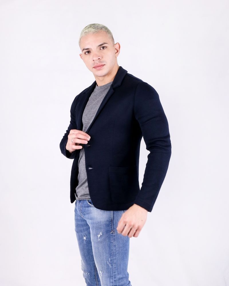 Blazer bleu cintré en laine Woolgroup 