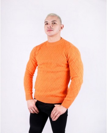 Pull en mérinos orange à motif géométrique Daniele Fiesoli 