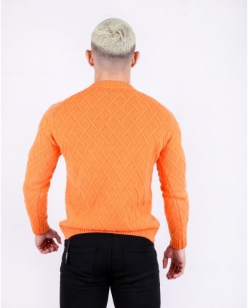 Pull en mérinos orange à motif géométrique Daniele Fiesoli 