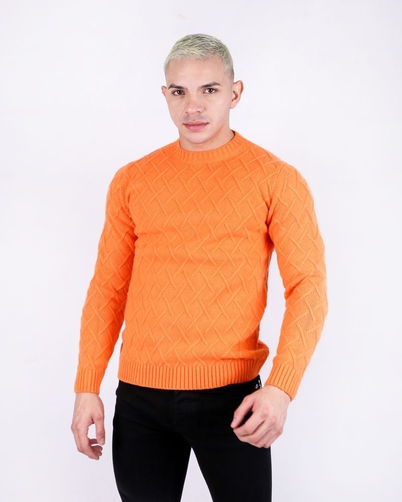 Pull en mérinos orange à motif géométrique Daniele Fiesoli 