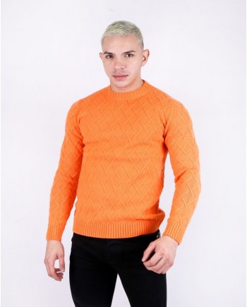 Pull en mérinos orange à motif géométrique Daniele Fiesoli 