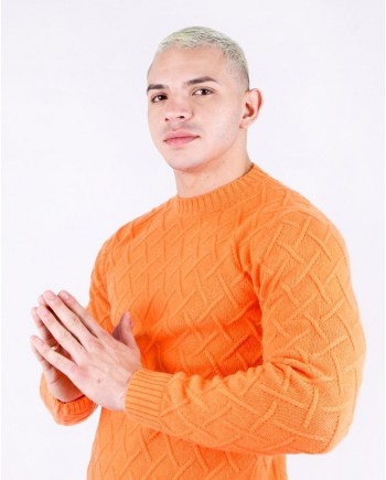 Pull en mérinos orange à motif géométrique Daniele Fiesoli 