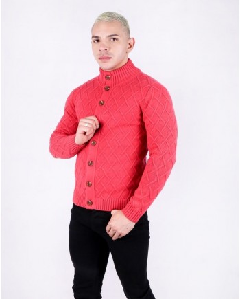 Cardigan 100% mérinos rose à motif géométrique Daniele Fiesoli 