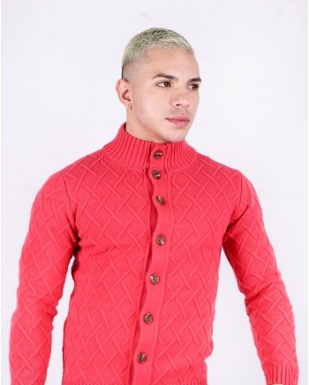 Cardigan 100% mérinos rose à motif géométrique Daniele Fiesoli 