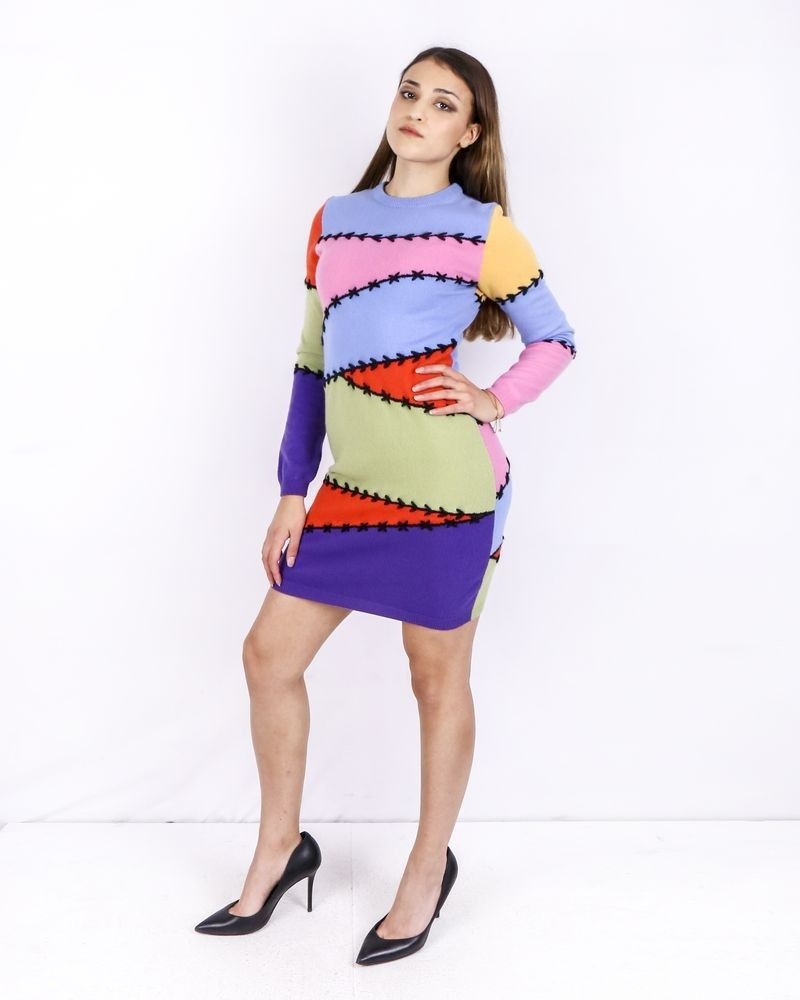 Robe façon patchwork en cachemire multicolore Moschino 