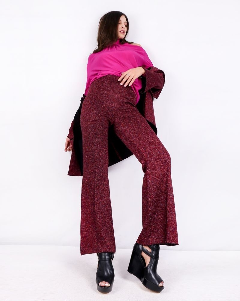 Pantalon palazzo en laine façon lurex pailleté bordeaux Nude 