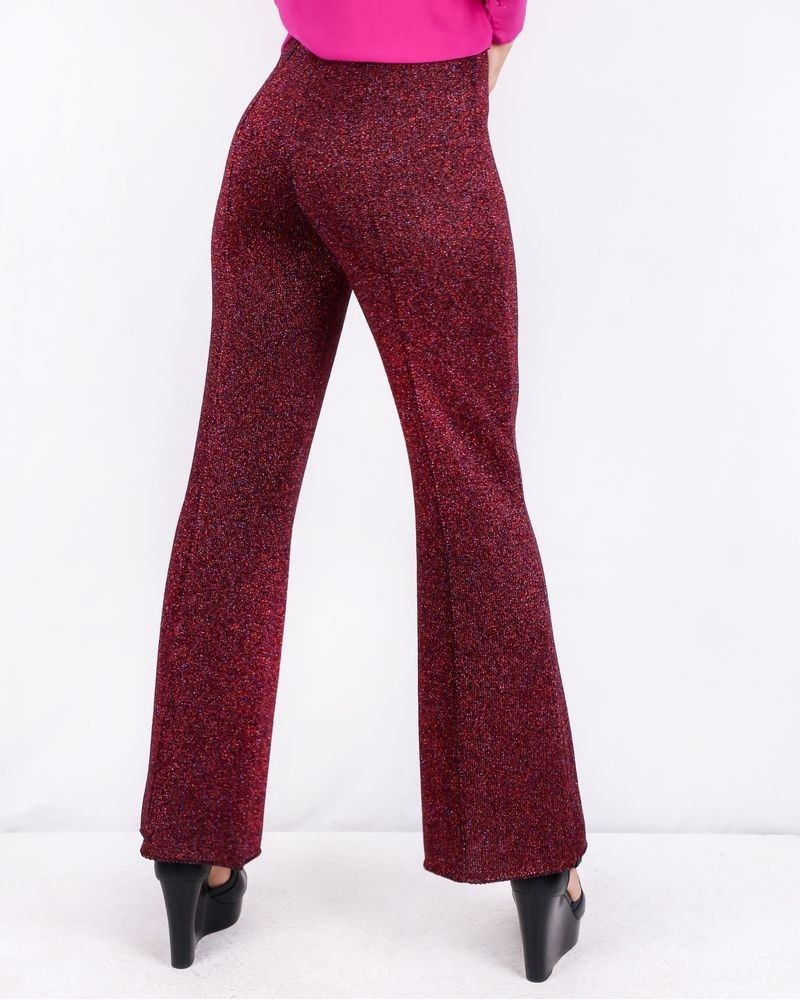 Pantalon palazzo en laine façon lurex pailleté bordeaux Nude 