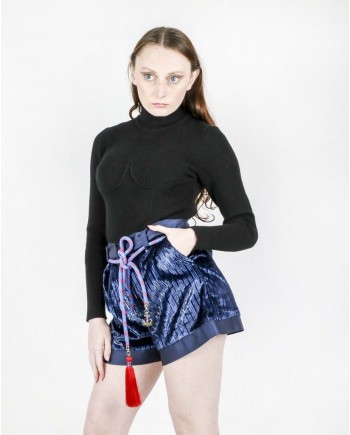 Short en velours lamé bleu Space Simona Corsellini 