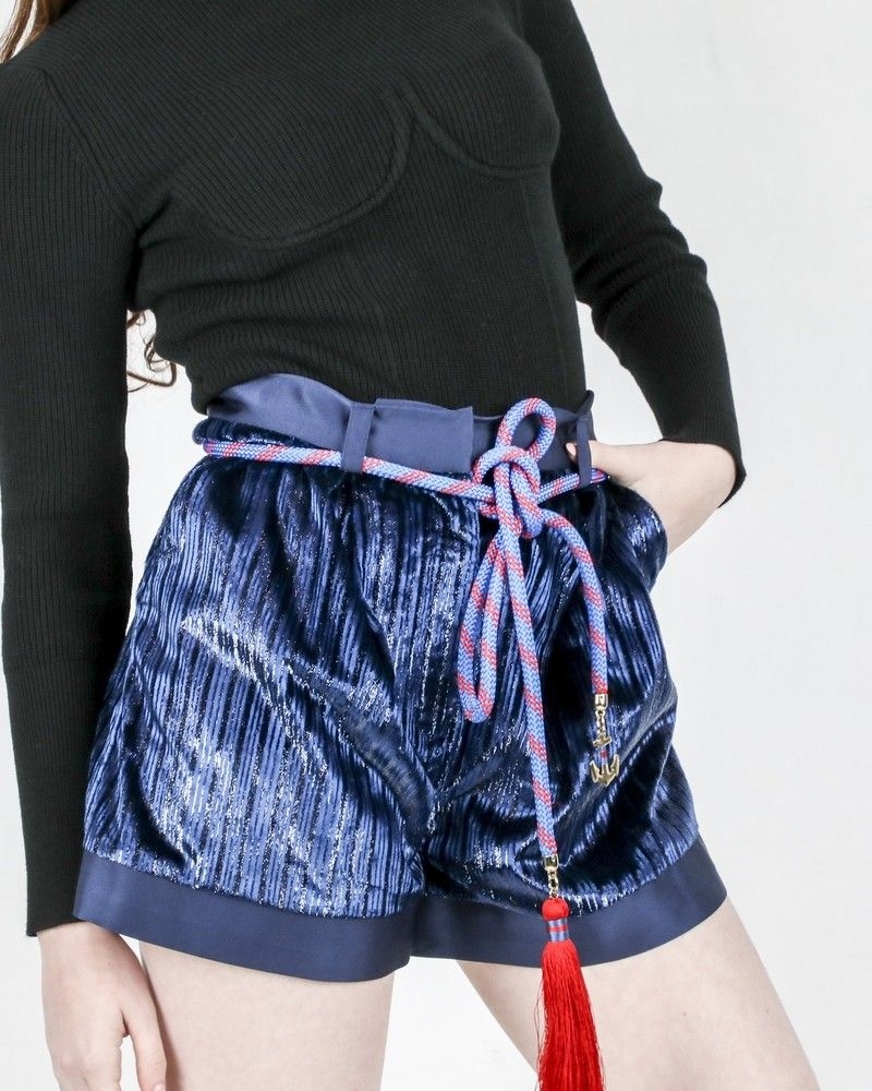 Short en velours lamé bleu Space Simona Corsellini 