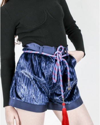 Short en velours lamé bleu Space Simona Corsellini 