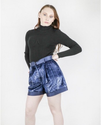 Short en velours lamé bleu Space Simona Corsellini 