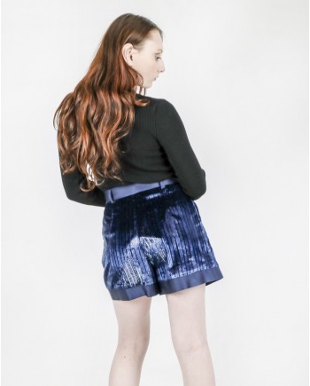 Short en velours lamé bleu Space Simona Corsellini 