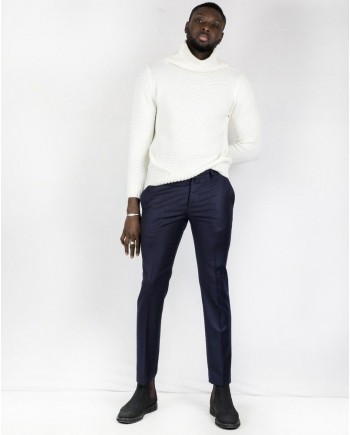 Pantalon tailleur en laine bleue rayé Ly Adams 