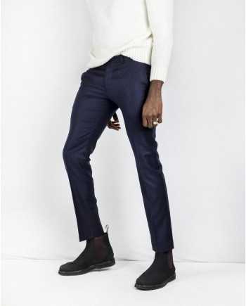 Pantalon tailleur en laine bleue rayé Ly Adams 