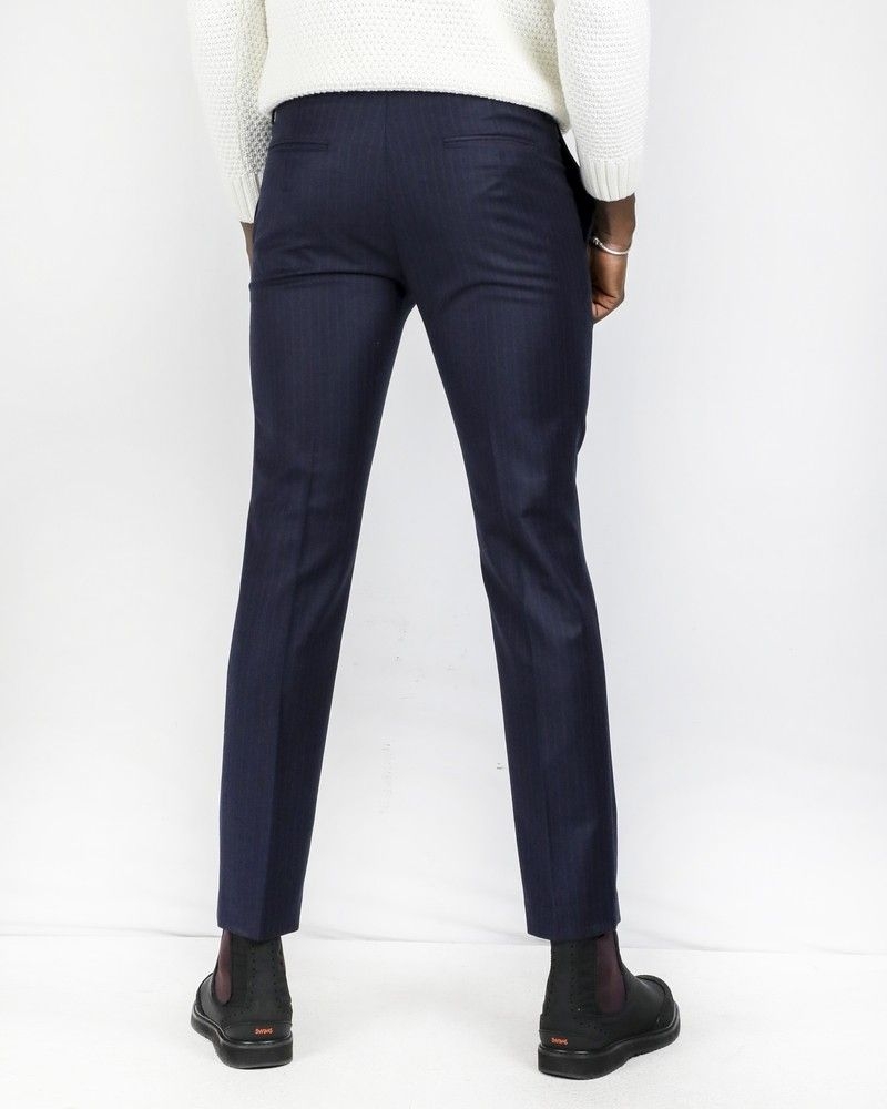 Pantalon tailleur en laine bleue rayé Ly Adams 