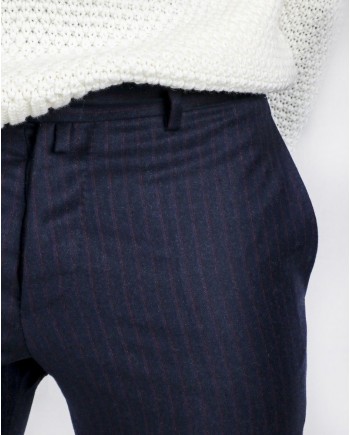 Pantalon tailleur en laine bleue rayé Ly Adams 