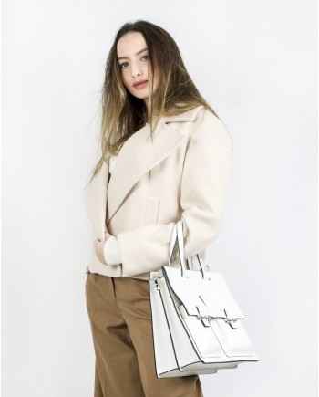 Sac à main en cuir blanc avec bordure en relief croco Mackage 